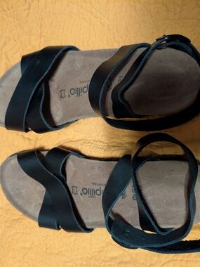 Papillio Black Leather Ankle-Strap Sandals Birkenstock